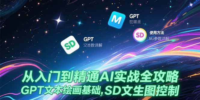 （15309期）从入门到精通AI实战全攻略，GPT文本绘画基础，MJ参数详解，SD文生图控制-大伟资源网