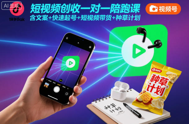 短视频创收一对一陪跑课，含文案+快速起号+短视频带货+种草计划-大伟资源网