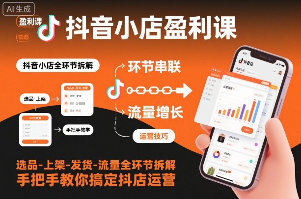 抖音小店盈利课-选品-上架-发货-流量全环节拆解，手把手教你搞定抖店运营-大伟资源网