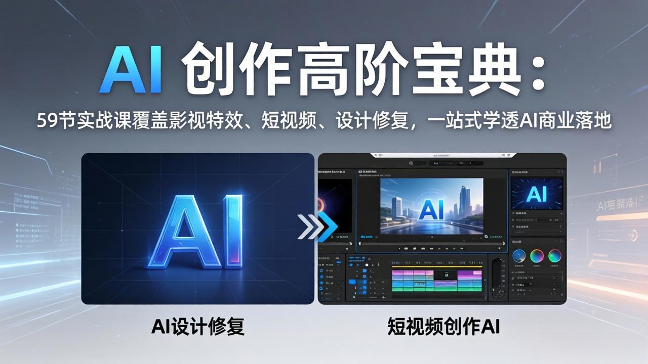 AI 创作高阶宝典：59节实战课覆盖影视特效、短视频、设计修复，一站式学透AI商业落地-大伟资源网