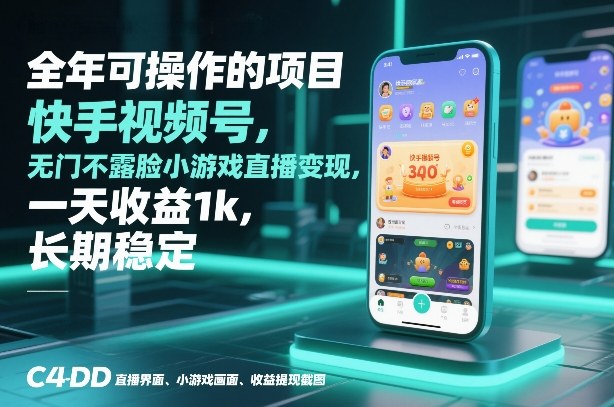 全年可操作的项目，快手视频号无门槛不露脸小游戏直播变现，一天收益1k，长期稳定【揭秘】-大伟资源网