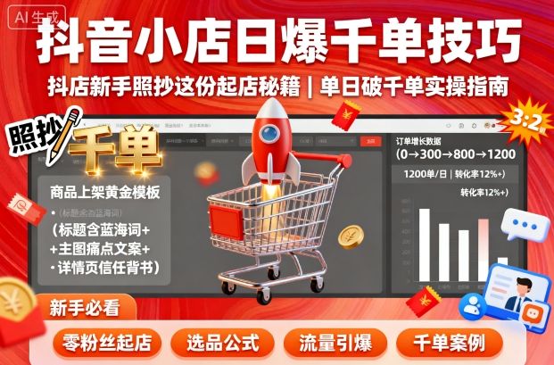 抖音小店日爆千单技巧，抖店新手照抄这份起店秘籍，单日破千单-大伟资源网