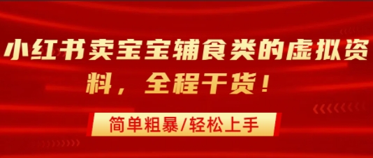 小红书卖宝宝辅食类的虚拟资料，从引流到私域变现，全程干货，简单粗暴，轻松上手-大伟资源网