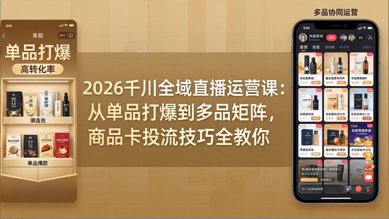 2026千川全域直播运营课：从单品打爆到多品矩阵，商品卡投流技巧全教你-大伟资源网