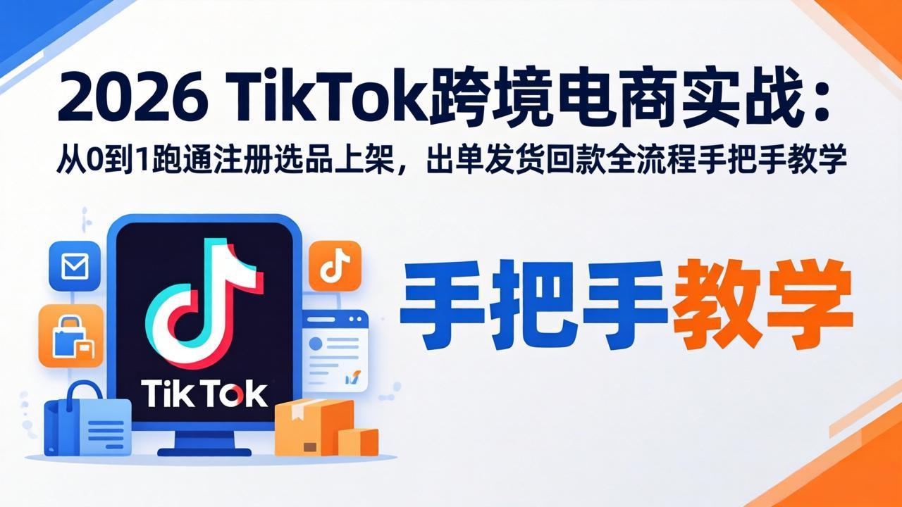 2026TikTok跨境电商实战-更新：从0到1跑通注册选品上架，出单发货回款全流程手把手教学-大伟资源网