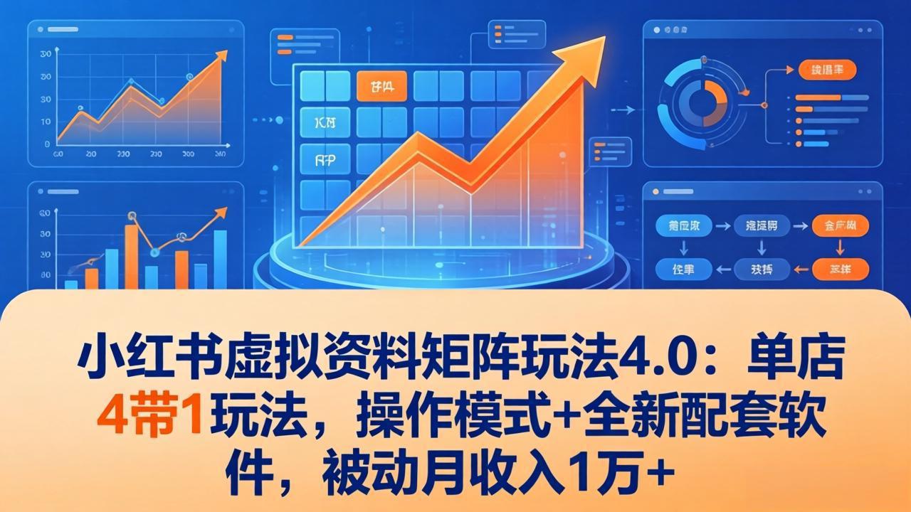 小红书虚拟资料矩阵玩法4.0：单店4带1玩法，操作模式+全新配套软件，被动月收入1万+-大伟资源网