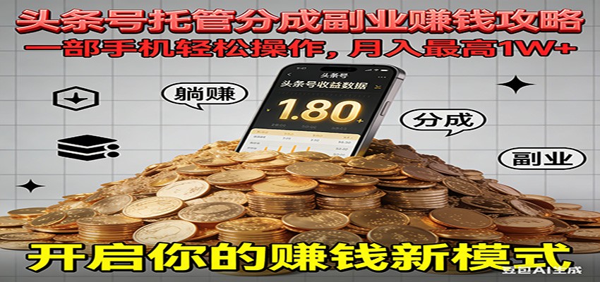 全程托管今日头条，一部手机就可以开干，最高躺赚1W+-大伟资源网