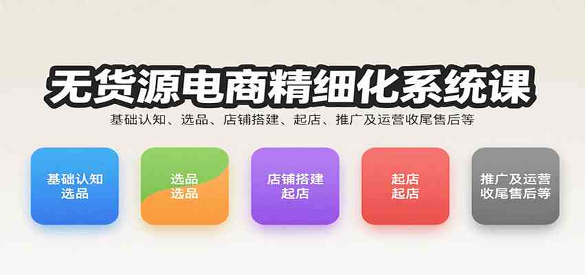 无货源电商精细化系统课：基础认知、选品、店铺搭建、起店、推广及运营收尾售后等-大伟资源网