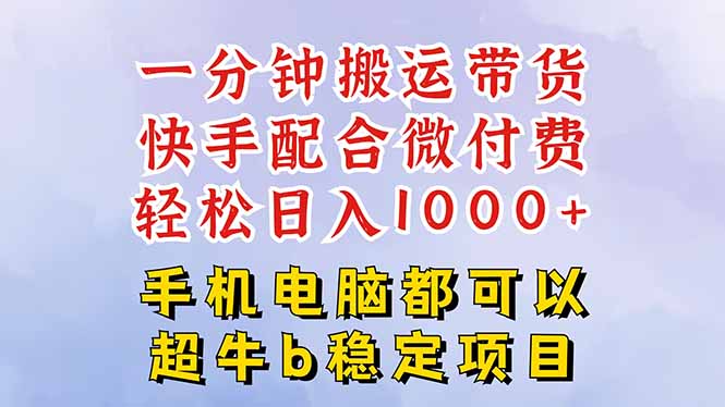 快手黑科技一分钟搬运带货，一刀不剪过原创，微付费投流玩法，轻松日入…-大伟资源网