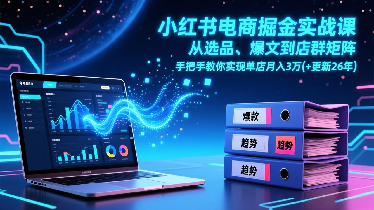 小红书电商掘金实战课，从选品、爆文到店群矩阵，手把手教你实现单店月入3万+(更新26年-大伟资源网