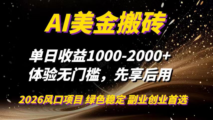 AI美金搬砖，单日收益1000-2000+，2025风口项目，可以副业，可以全职，可以工作室放大-大伟资源网