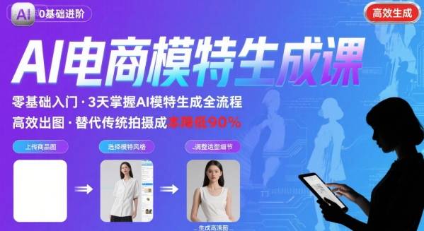 AI模特进阶课程，0基础高效生成逼真电商模特图-大伟资源网