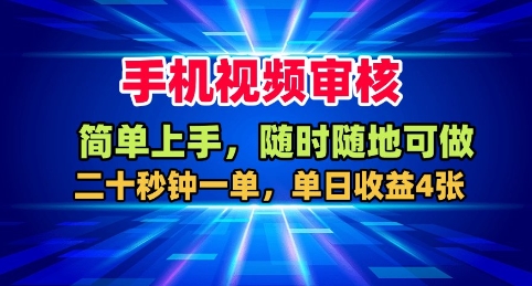 手机视频审核，随时随地可做，二十秒钟一单，单日收益4张+【揭秘】-大伟资源网