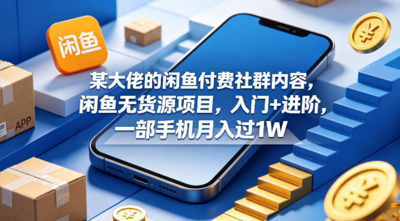 某大佬的闲鱼付费社群内容，闲鱼无货源项目，入门+进阶，一部手机月入过1W-大伟资源网