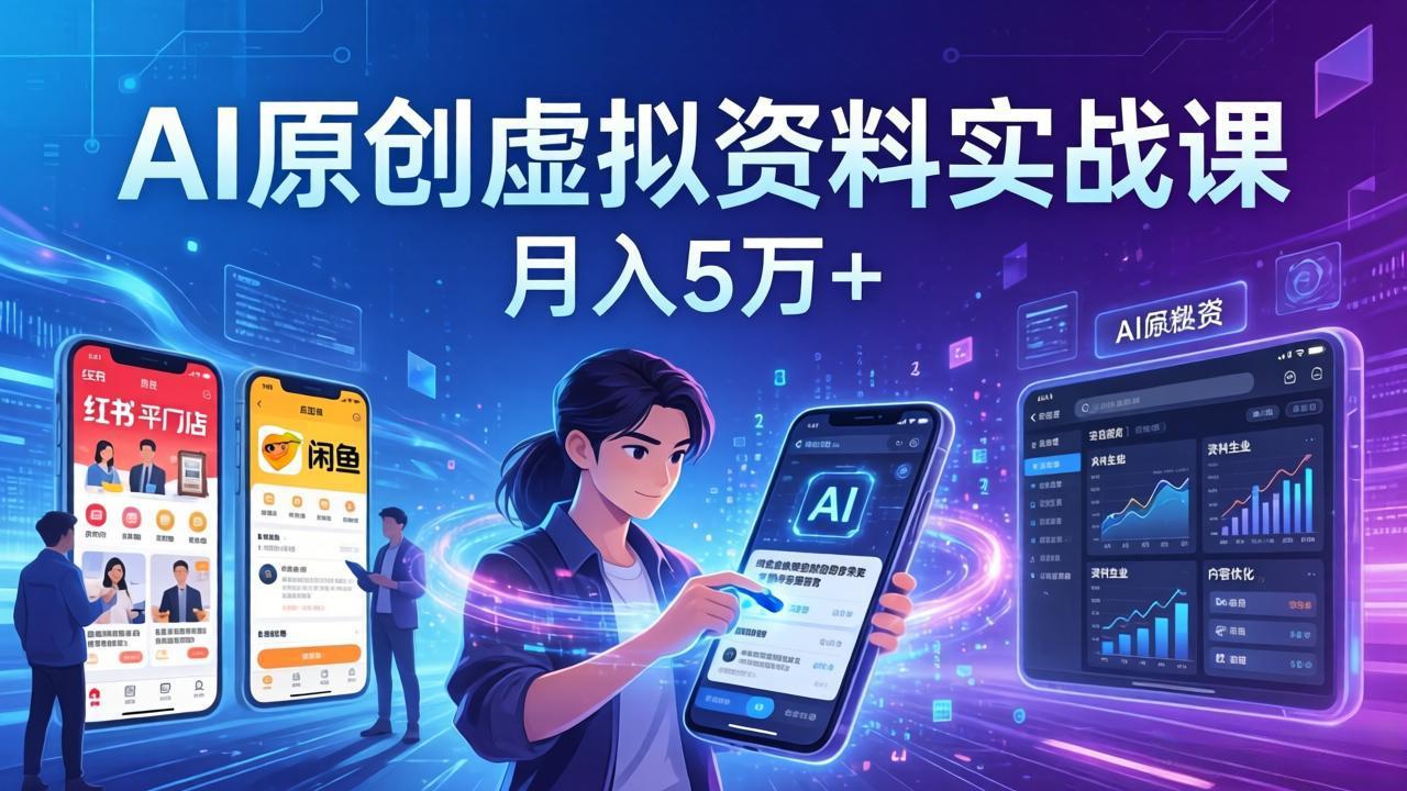 AI原创虚拟资料实战课：2026新机会，小红书闲鱼开店，普通人用AI轻松变现，月入5万+-大伟资源网