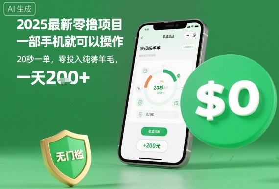 2025最新零撸项目，一部手机就可以操作，20秒一单，零投入纯薅羊毛，无门槛，一天200+【揭秘】-大伟资源网