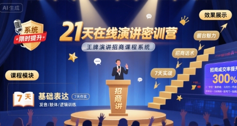 21天在线演讲密训营，王牌演讲招商课程系统-大伟资源网