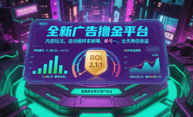 全新广告撸金平台，内部玩法，自动搬砖拿躺賺，单号一天保底2张+，全天两倍收益【揭秘】-大伟资源网