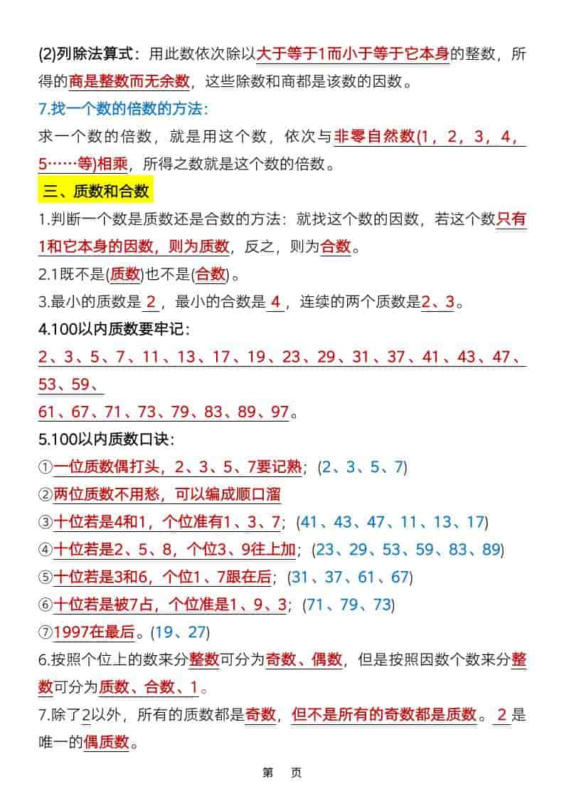 五年级下数学知识点总结《人教版》-大伟资源网