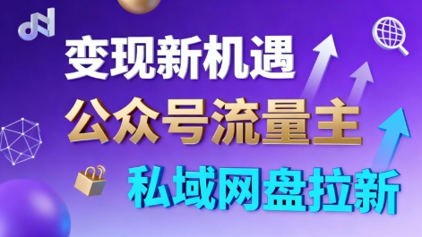 公众号流量主+私域网盘拉新，多方式变现，简单易上手，当天就有收益-大伟资源网