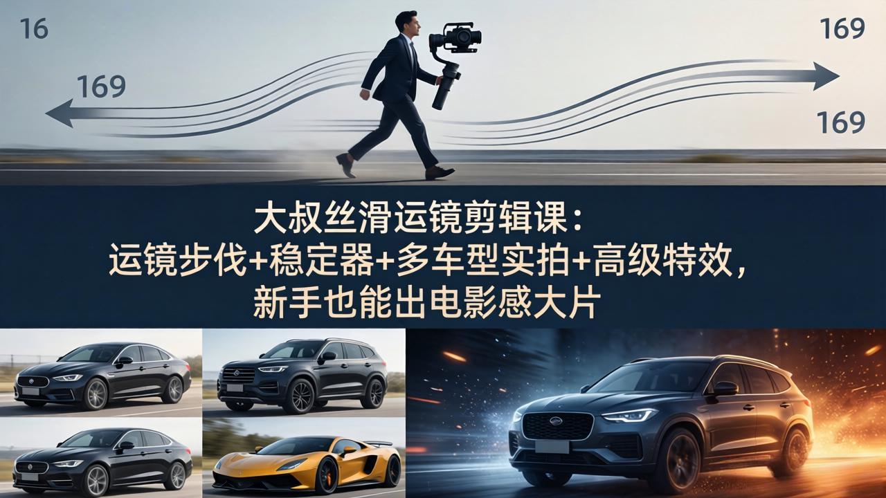 大叔丝滑运镜剪辑课：运镜步伐+稳定器+多车型实拍+高级特效，新手也能出电影感大片-大伟资源网