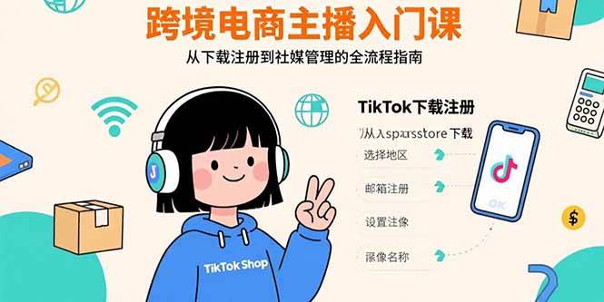 （15708期）跨境电商主播入门课，TikTok下载注册，支付工具配置，社媒账号管理全流程-大伟资源网