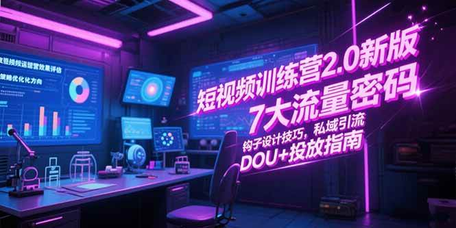 （15255期）短视频训练营2.0新版，7大流量密码/钩子设计技巧/私域引流/DOU+投放指南-大伟资源网
