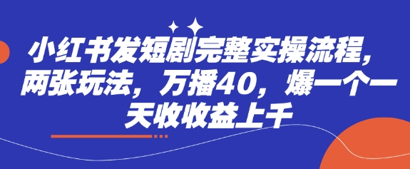 小红书发短剧完整实操流程，两张玩法，万播40，爆一个一天收收益上千-大伟资源网