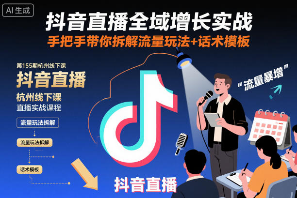 抖音直播全域增长实战第155期杭州线下课，手把手带你拆解流量玩法+话术模板-大伟资源网