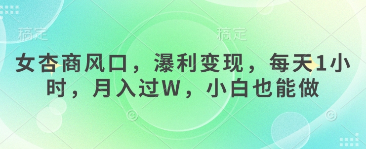 女杏商风口，瀑利变现，每天1小时，月入过W，小白也能做-大伟资源网