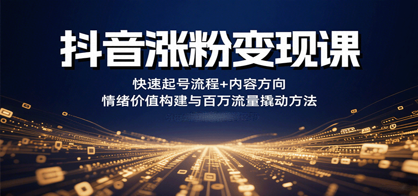抖音涨粉变现课，快速起号流程+内容方向+情绪价值构建与百万流量撬动方法-大伟资源网