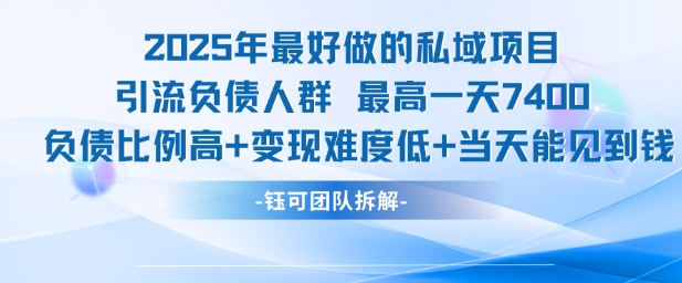2025年最好做的私域项目，引流负债人群，最高一天变现7.4k，人群占比高，变现难度低，当天就能见到钱-大伟资源网