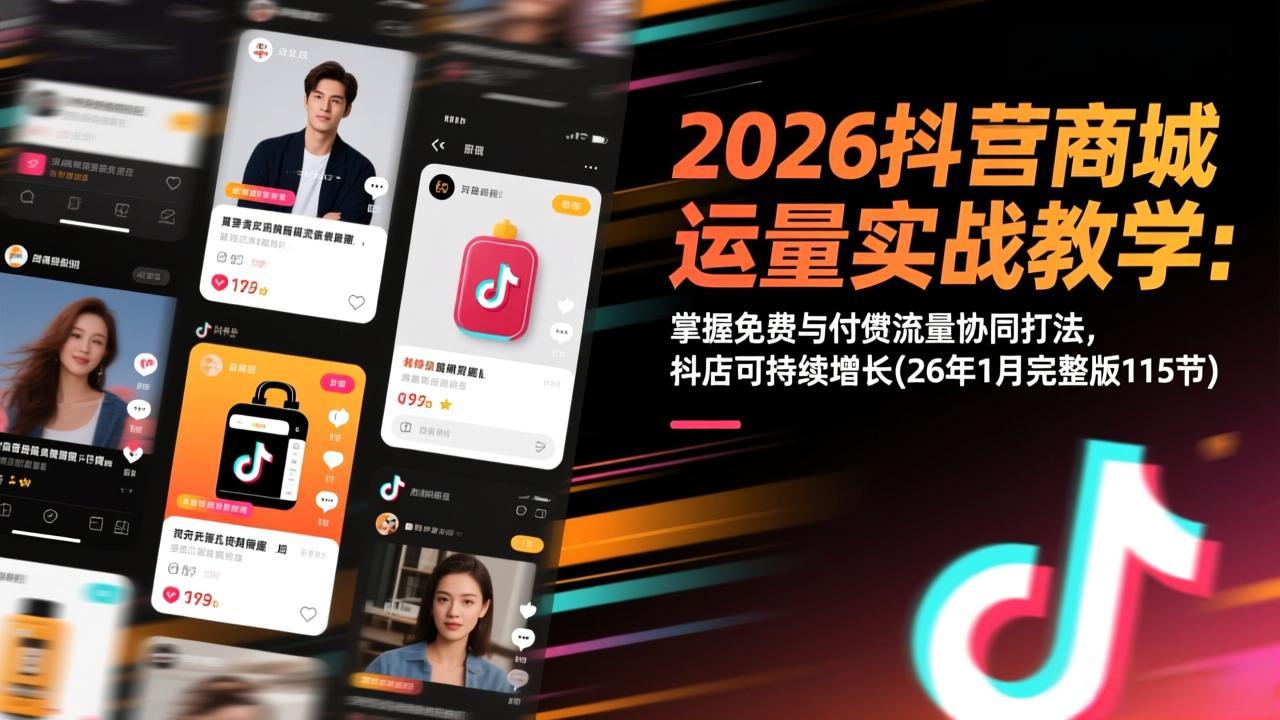 2026抖音商城运营实战教学：掌握免费与付费流量协同打法，抖店可持续增长(26年1月完整版115节-大伟资源网