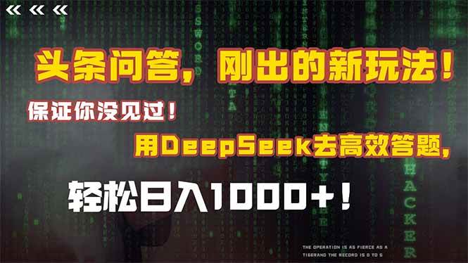 （14957期）头条问答，刚出的新玩法！保证你没见过！结合Deepseek高效答题，轻松日…-大伟资源网