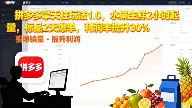 拼多多 擎天柱玩法1.0，水果生鲜2小时起量，标品2天爆单，利润率提升30%-大伟资源网