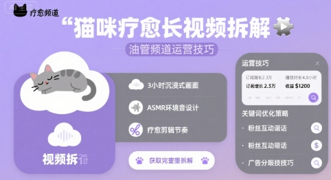 猫咪疗愈长视频拆解 &油管频道运营技巧-大伟资源网