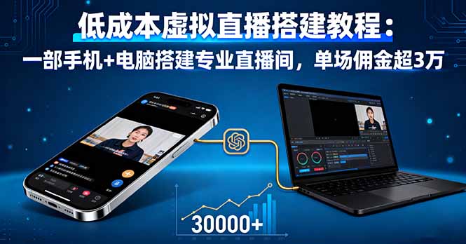 低成本虚拟直播搭建教程：一部手机+电脑搭建专业直播间，单场佣金超3万-大伟资源网