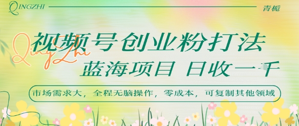 视频号创业粉打法，日入1k，蓝海项目，市场需求大，全程无脑操作，可复制-大伟资源网