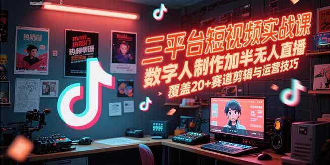 （15265期）三平台短视频实战课，数字人制作加半无人直播，覆盖20+赛道剪辑与运营技巧-大伟资源网
