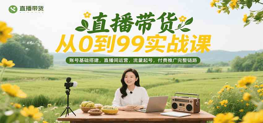 直播带货从0到99实战课，账号基础搭建，直播间运营，流量起号，付费推广完整链路-大伟资源网