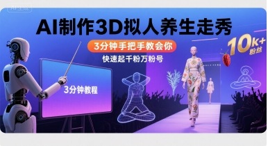 Ai制作3D拟人养生走秀，3分钟手把手教会你，快速起千粉万粉号-大伟资源网