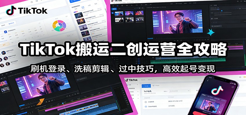 TikTok搬运二创运营全攻略：刷机登录、洗稿剪辑 、过中技巧，高效起号变现-大伟资源网