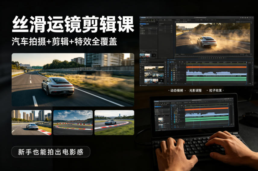 大叔丝滑运镜剪辑课，汽车拍摄+剪辑+特效全覆盖，新手也能拍出电影感-大伟资源网