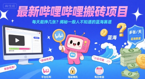 最新哔哩哔哩上B站搬砖项目，每天能挣几张？揭秘一般人不知道的蓝海赛道-大伟资源网