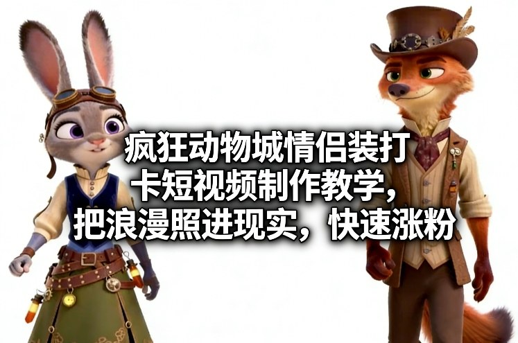 疯狂动物城情侣装打卡短视频制作教学，把浪漫照进现实，快速涨粉-大伟资源网