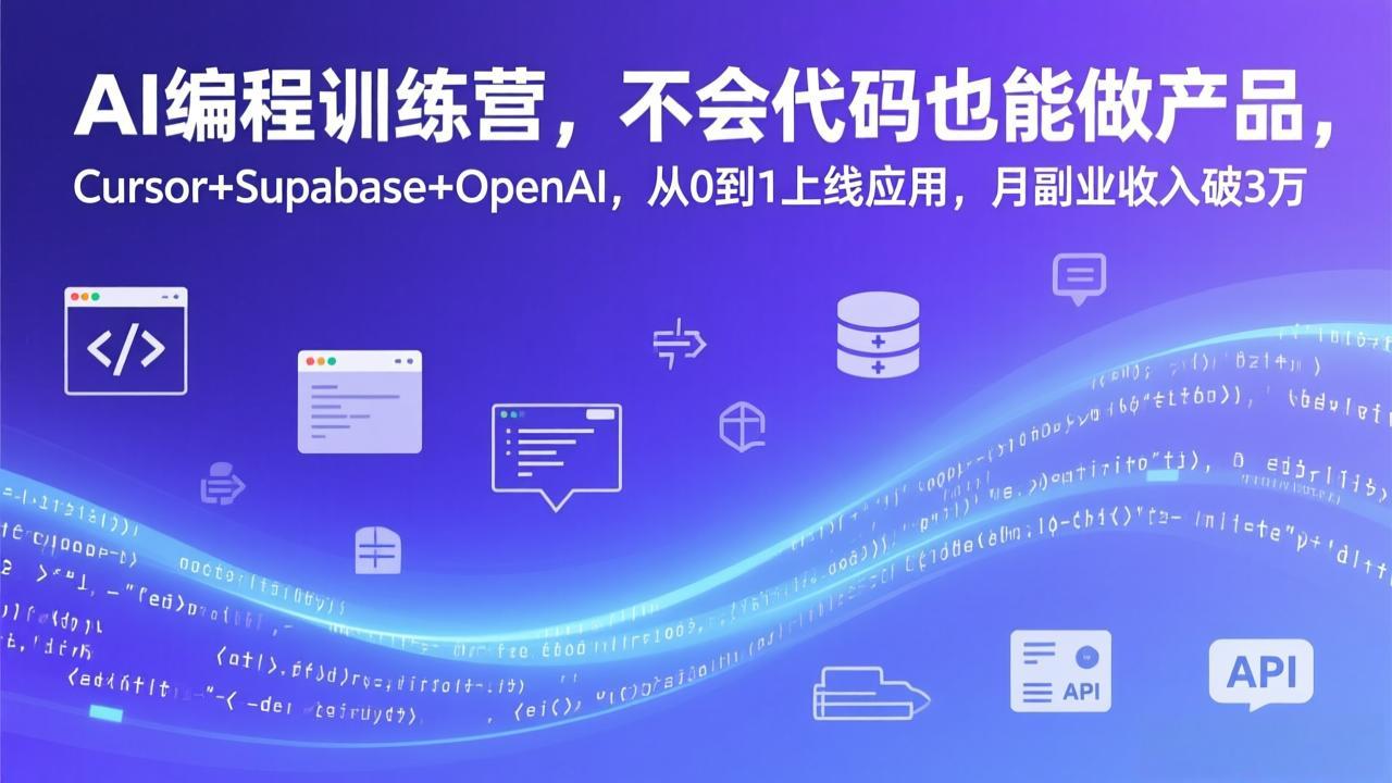 AI编程训练营，不会代码也能做产品，Cursor+Supabase+OpenAI，从0到1上线应用，月副业收入破3万-大伟资源网