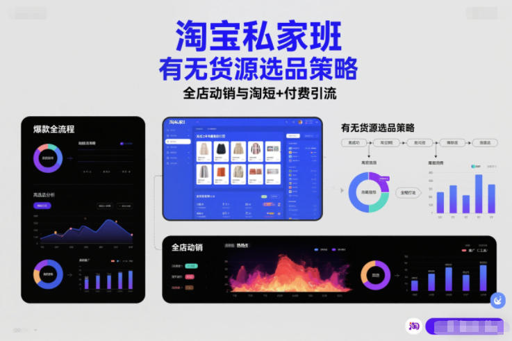 淘宝私家班，有无货源选品策略，高成功率爆款全流程打法，全店动销与淘短+付费引流(更新2026年4月)-大伟资源网