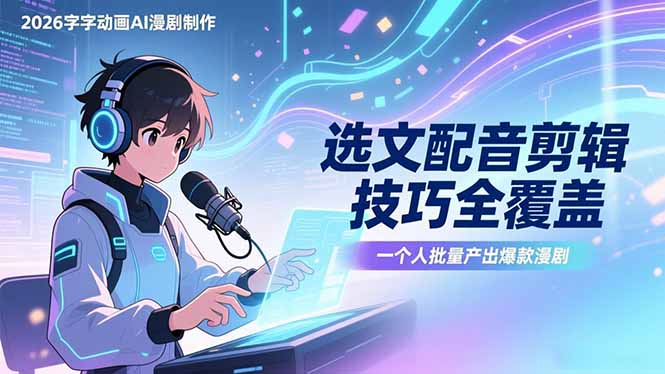 2026字字动画AI漫剧制作-1期，选文配音剪辑技巧全覆盖，一个人就能批量产出爆款漫剧-大伟资源网