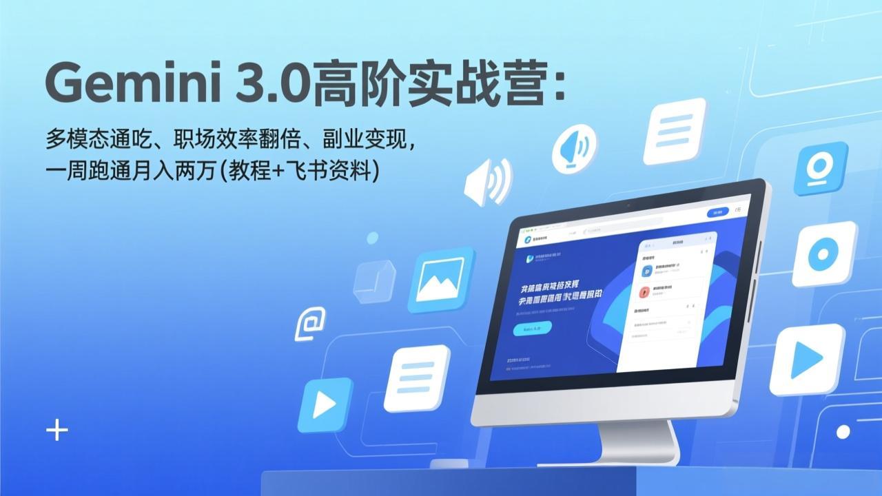Gemini 3.0高阶实战营：多模态通吃、职场效率翻倍、副业变现，一周跑通月入两万(教程+飞书资料-大伟资源网