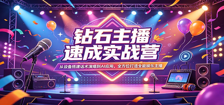 钻石主播速成实战营：从设备搭建话术演唱到AI应用，全方位打造全能娱乐主播-大伟资源网